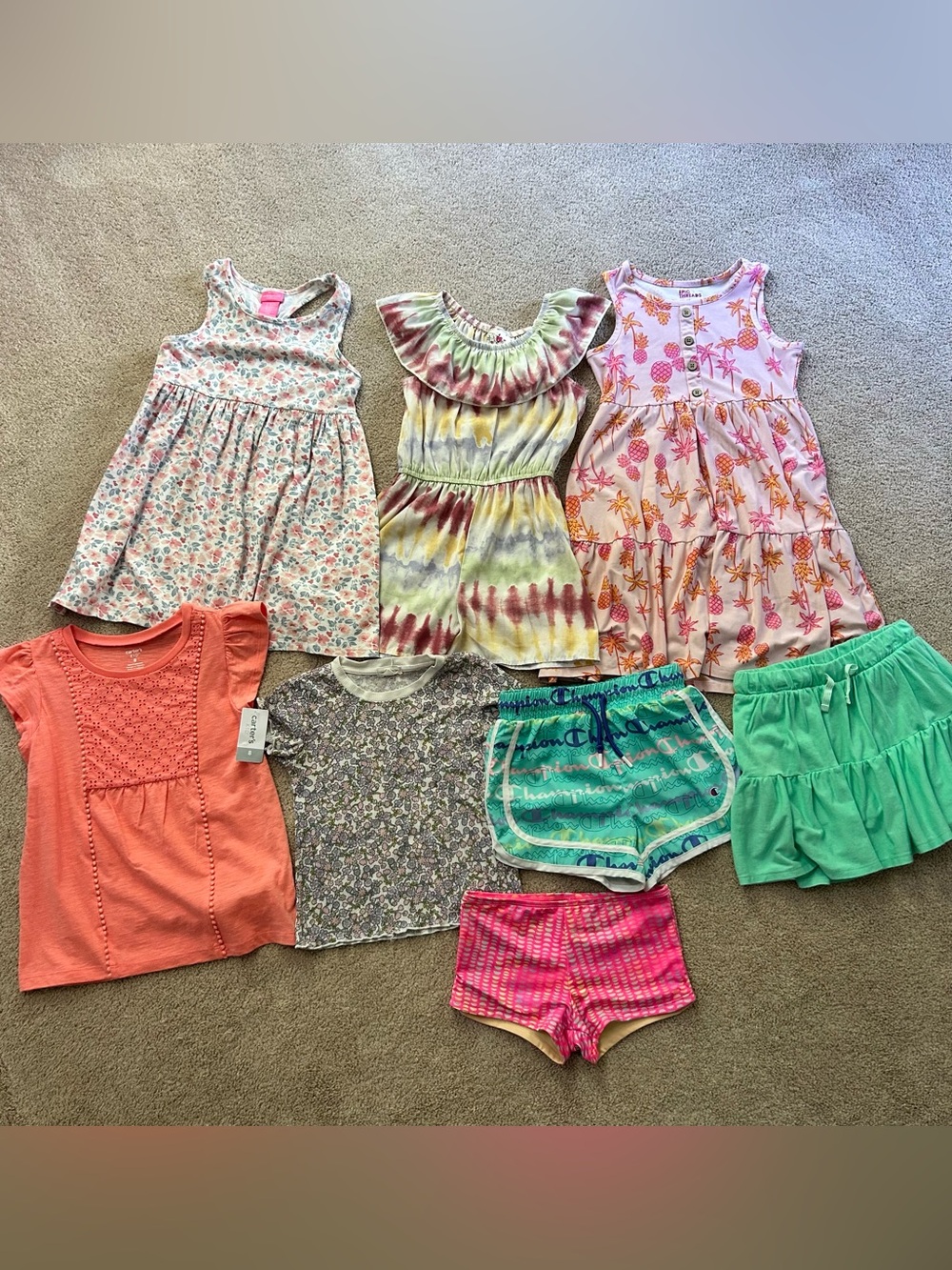 Youth girls size 8 cloth lot dresses romper shorts skort tees swim bottoms
